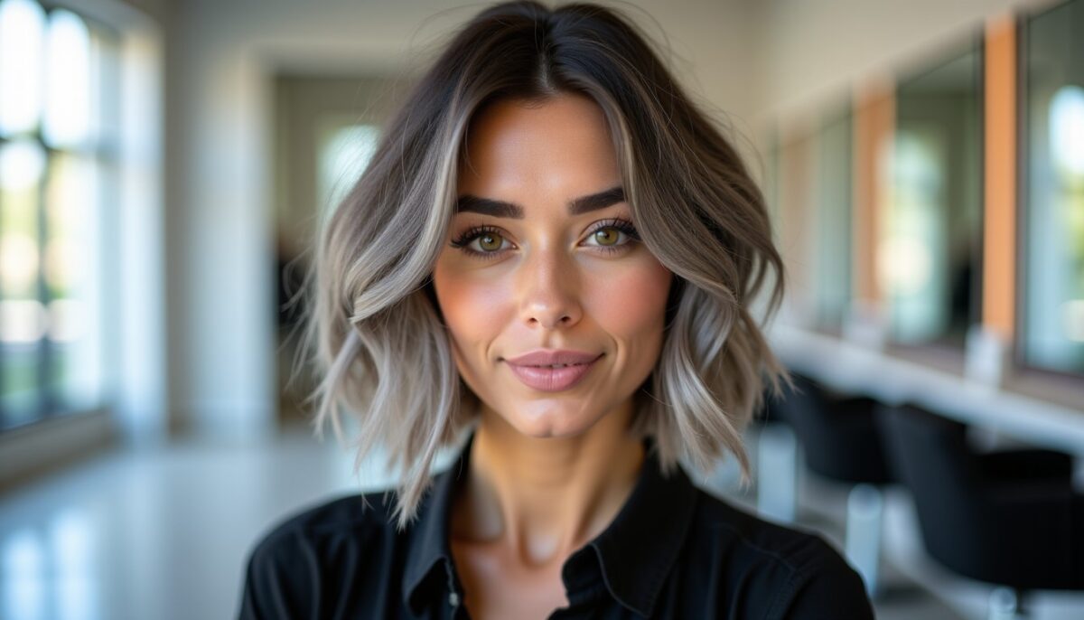 Cheveux courts bruns sublimés : découvrez la tendance incontournable du balayage gris !